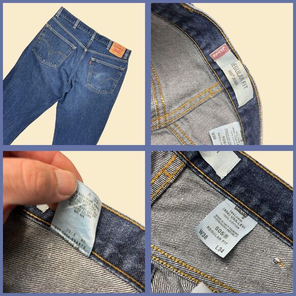 2004 Levis 505 38x34 denim pants, vintage Y2K regular fit medium wash jeans - Picture 4 of 9